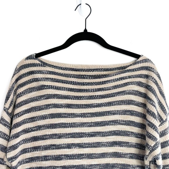 Soft Surroundings Marina Sweater Sz Large Navy Khaki Stripe Pullover Top Flowy - Picture 3 of 14